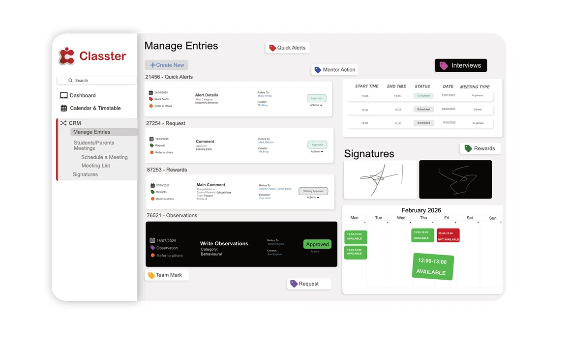 Classter Academic CRM Module Mockup