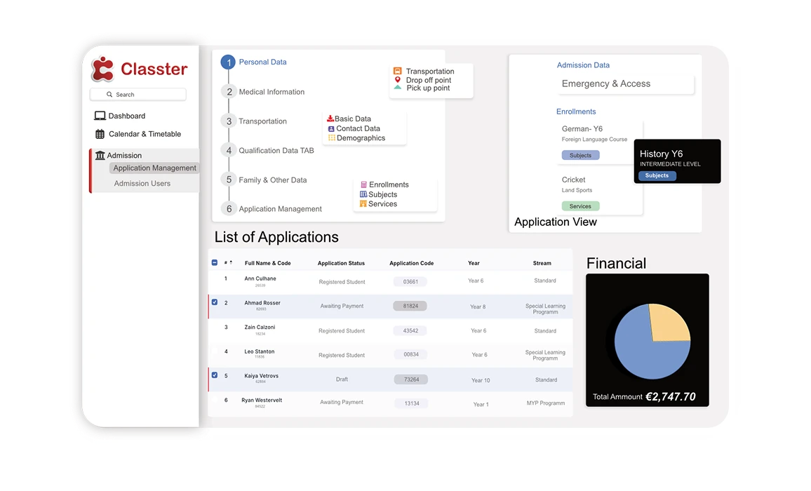 Classter Admissions Module Mockup