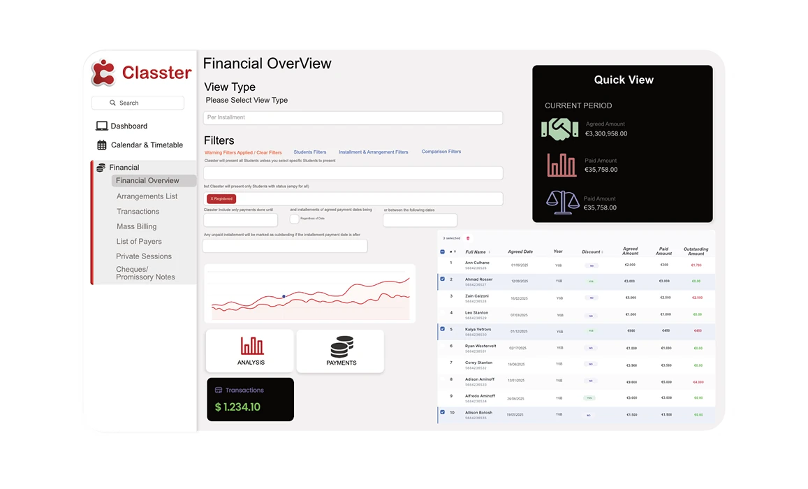 Classter Billing and Payments Module Mockup