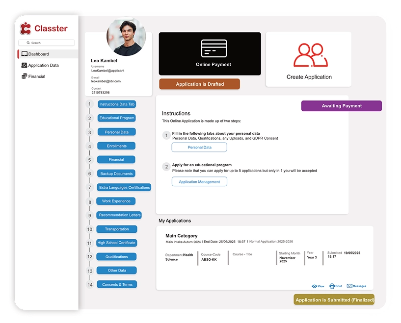 Applicant Portal Mockup