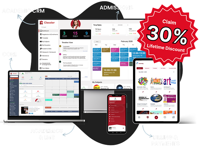 Classter 30% off mockup book a demo